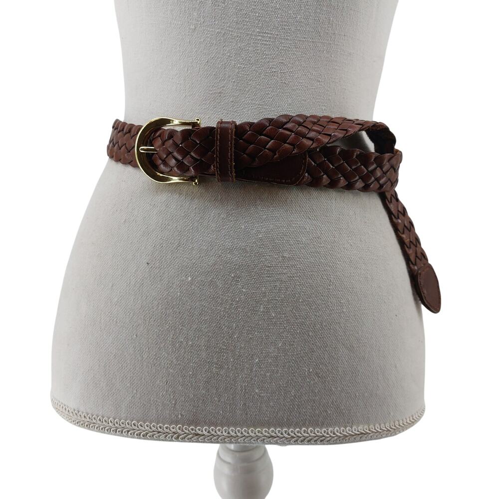 NY & CO Women's Sz L Brown Braided Belt Gold Buckle Casual